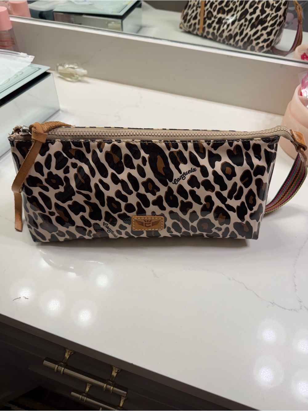 Lesportsac Leopard Print Cosmetic Pouch in Tan and Black